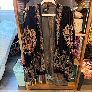 Johnny Was Black Floral Velvet Blazer